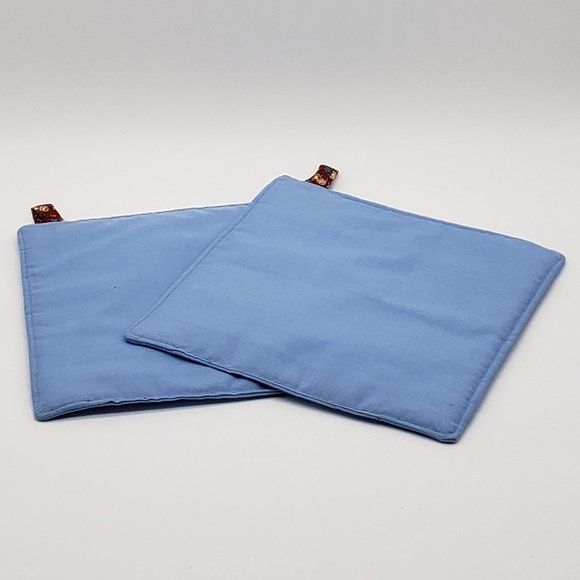 Handmade Blue Yellow Dot Floral Crown Square Fabric Trivets - Set of 2